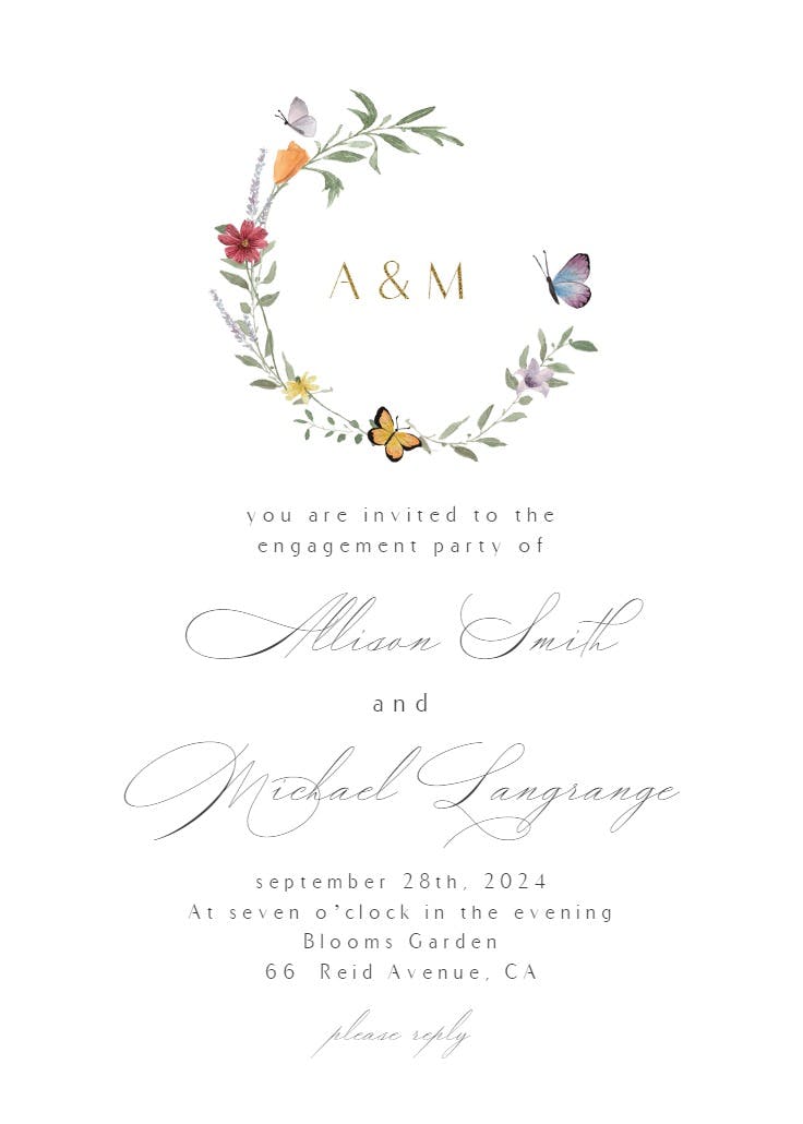 Meadow monogram - engagement party invitation